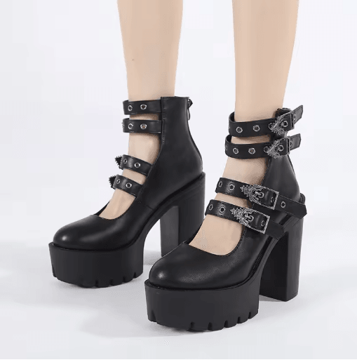 Gdgydh Goth Platform Mary Jane Block Heel Pumps with Buckle Strap