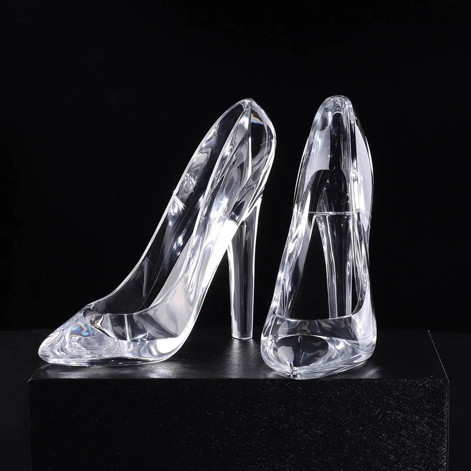 Acrylic Cinderella Crystal Slipper | High-Heeled Glass Shoe Figurine | Professional Wedding & Valentines Decor