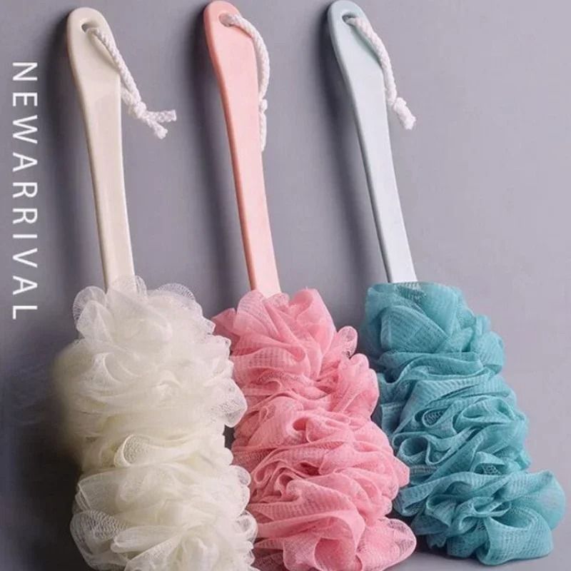 Long Handle Mesh Back Shower Scrubber Brush Soft Exfoliating Bath Sponge