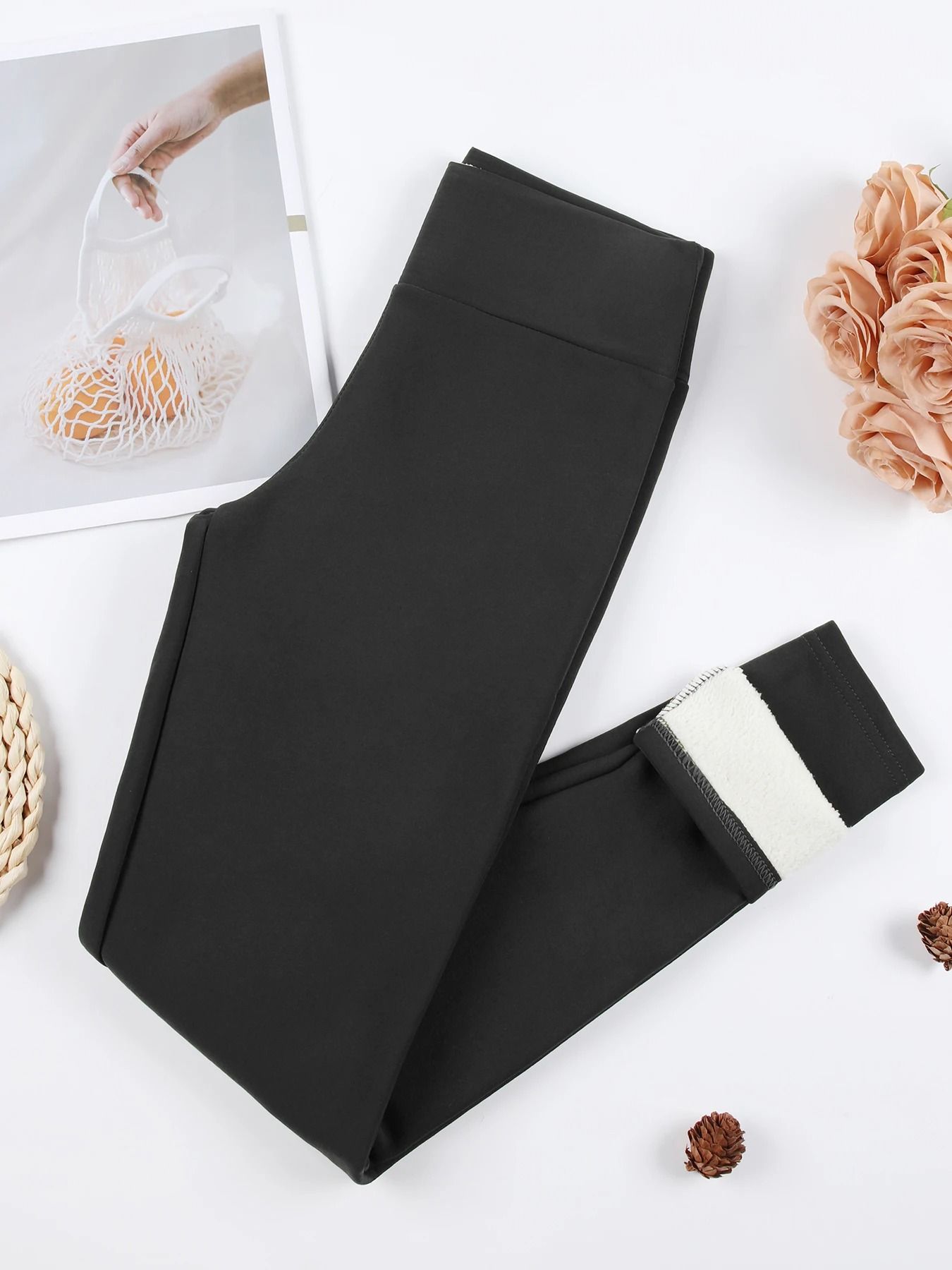 Winter Warm Leather Label Leggings Women High Waist Skinny Stretch Pants