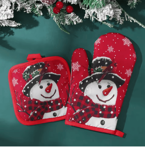 Festive Christmas Oven Gloves Heat Resistant Holiday Kitchen Mitts