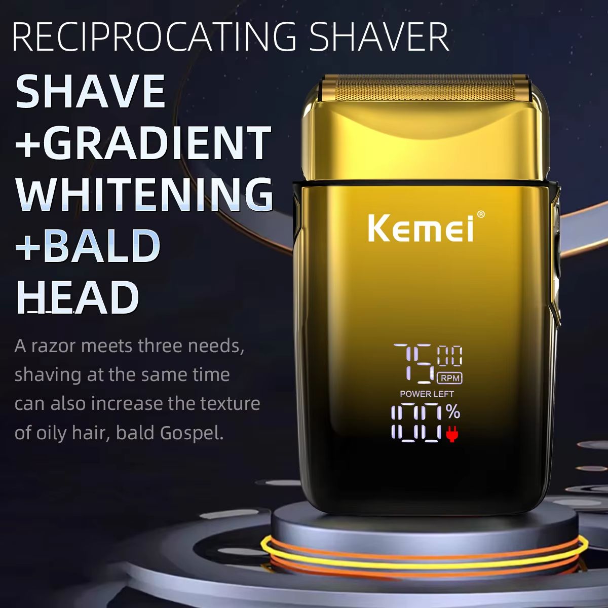 Kemei KM-TX10 Professional Electric Shaver – 7500RPM Beard Trimmer and Rechargeable Hair Razor for Men