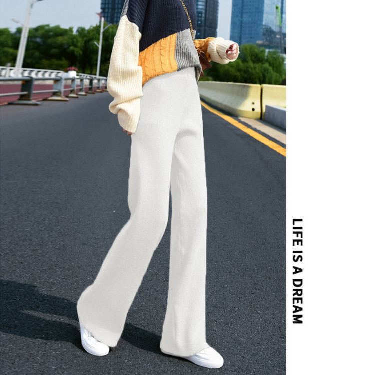 High Waist Straight Pants Casual, Pants Autumn and Winter Knit Sweater, Wide Legs Women Wear Loose Mop Slim