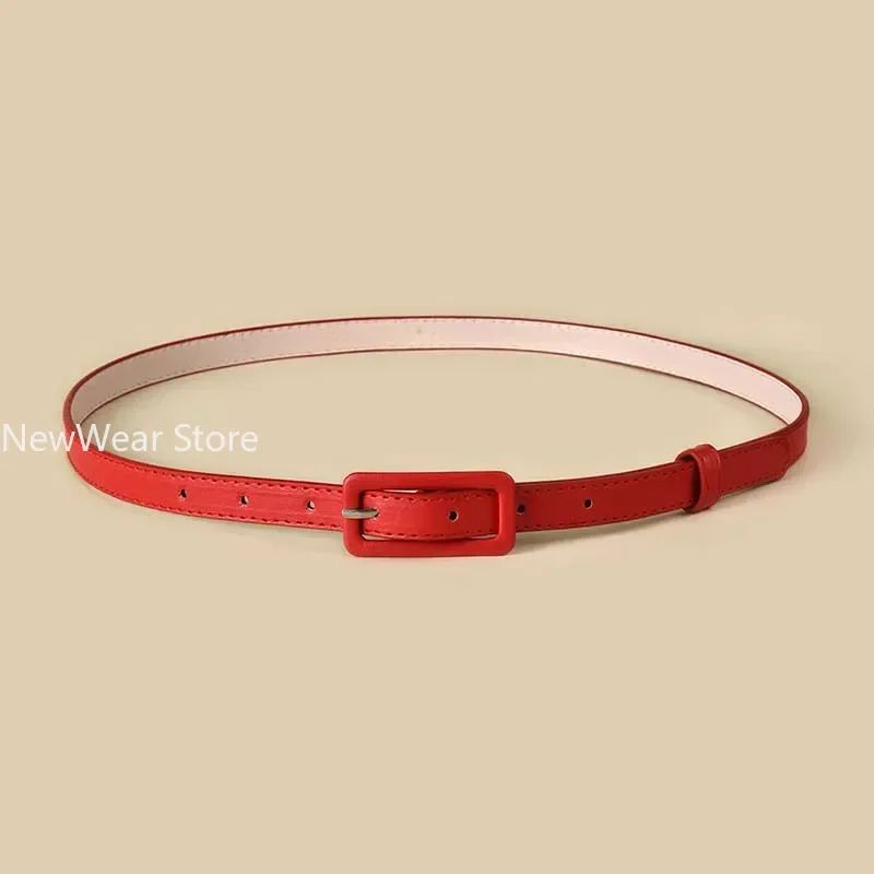 Women's Skinny PU Leather Belt with Vintage Buckle – Thin Dress Waist Belt for Ladies
