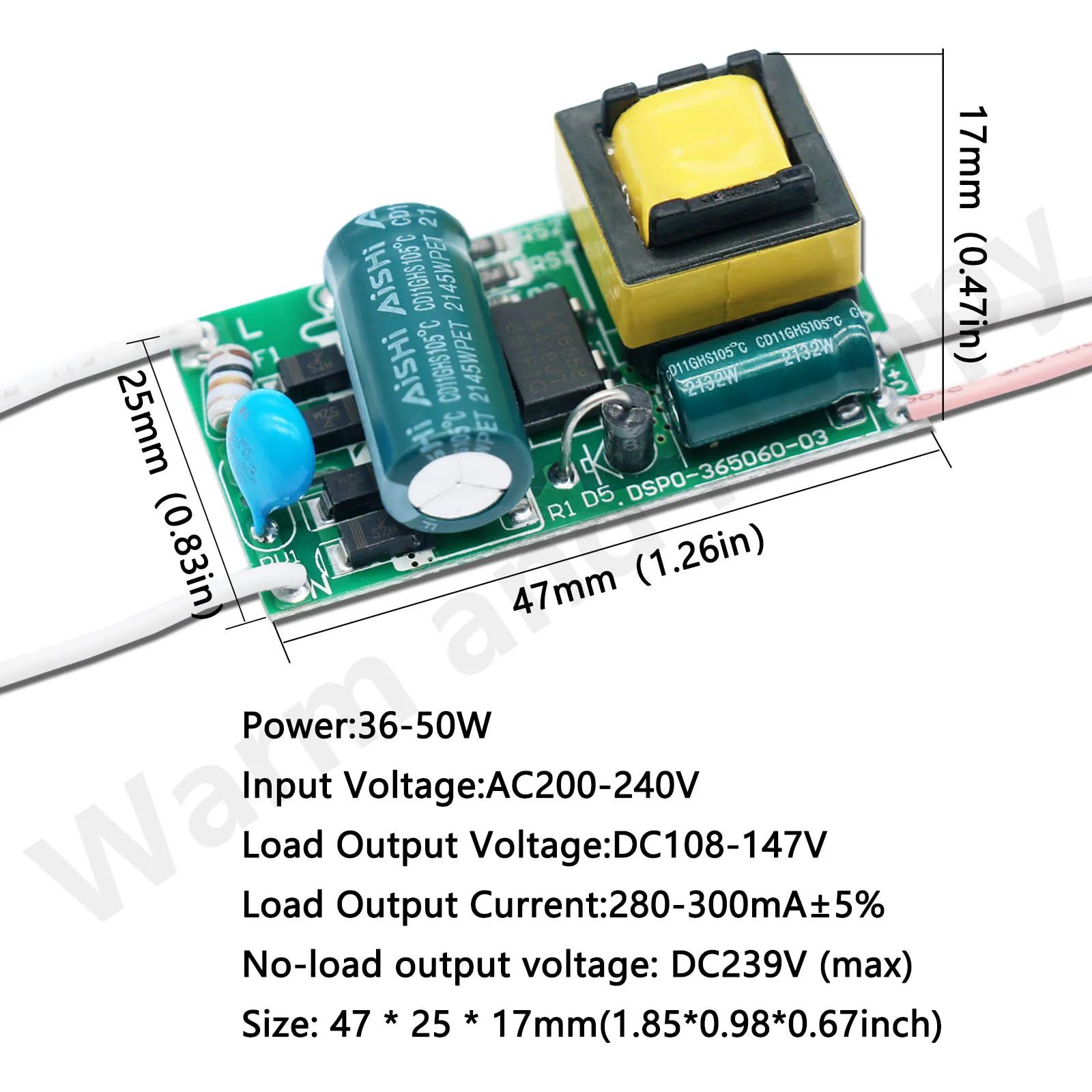 Non-Isolated constant current LED driver AC to DC Converter Power Unit 8W–50W (250mA/300mA)