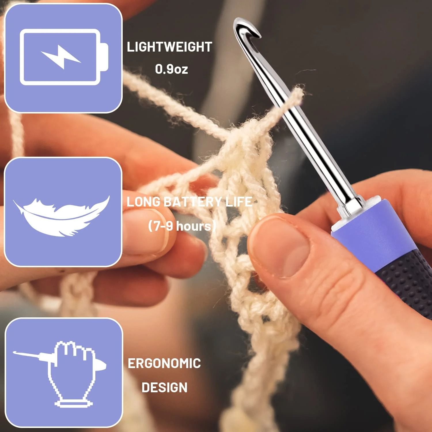 Ergonomic Crochet Hook Set with LED Light and Digital Row Counter