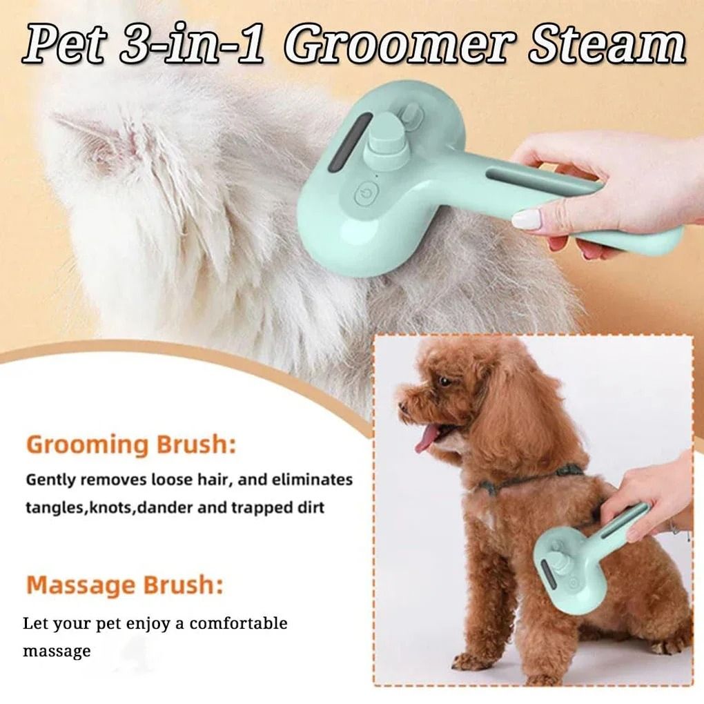 Steam Spray Dog Grooming Brush with Gentle Massage and De Shedding Care
