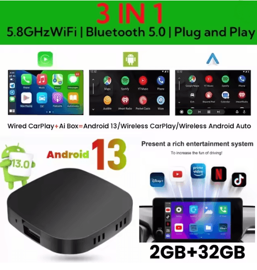 Android 13 CarPlay AI Box with Wireless Android Auto and Smart Streaming
