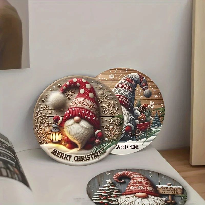 Christmas Gnome Wooden Coaster Set