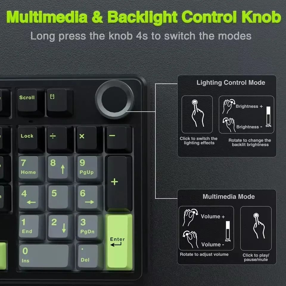 AULA F99PRO Wireless Mechanical Gaming Keyboard with Knob and Hot Swappable Gasket Mount
