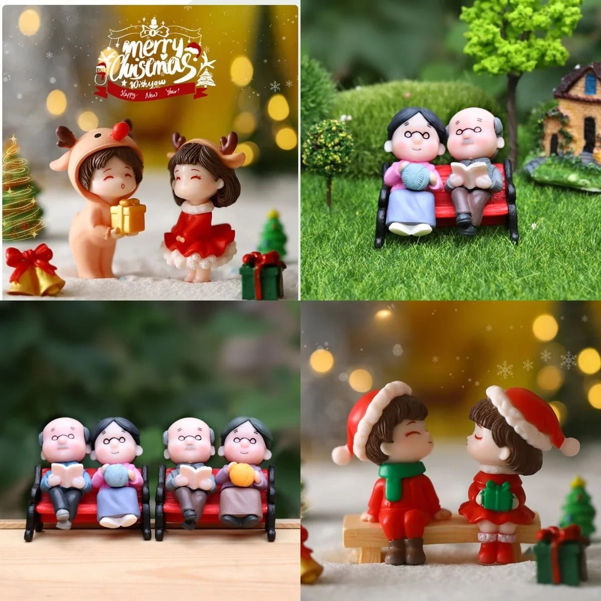 SweetBond Grandma Grandpa Mini Figurines Fairy Garden Couple Ornament