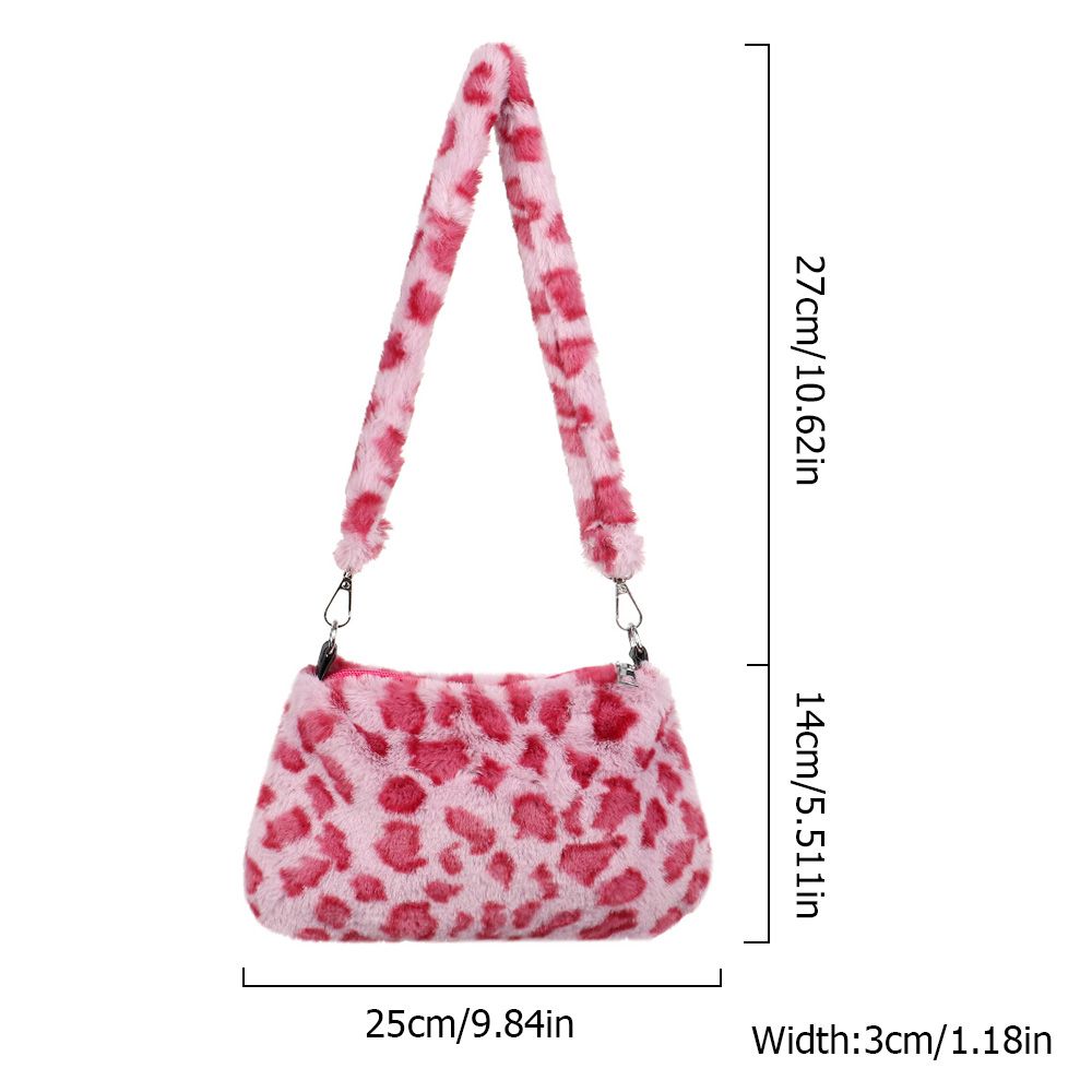 Autumn Winter Women's Shoulder Bag, Animal Print Leopard Plush, Messenger Crossbody Underarm Bag