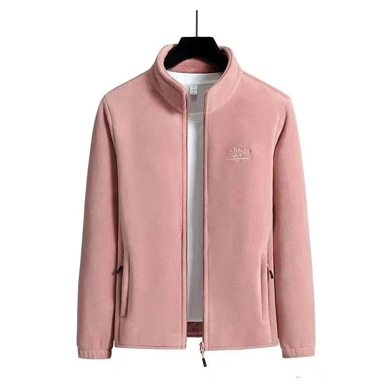 Winter Luxe Polar Fleece Letter Print Coat – Womens Loose Fit Wool-Liner Jacket