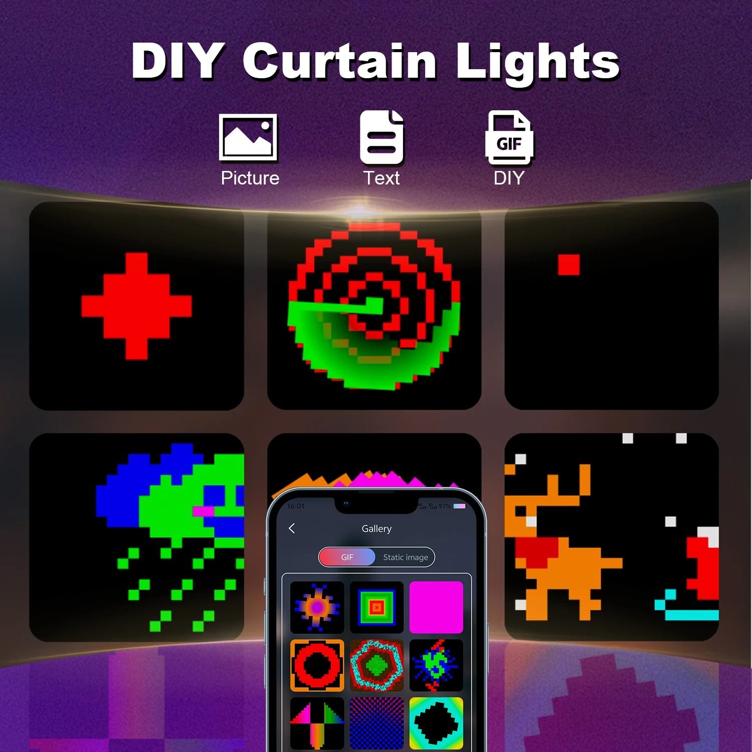 Smart RGB Curtain LED Lights with App Control and Music Sync