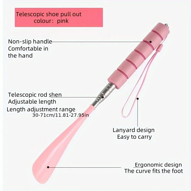 Freely Adjustable Stainless Steel Telescopic Shoehorn with Long Handle for Easy Footwear