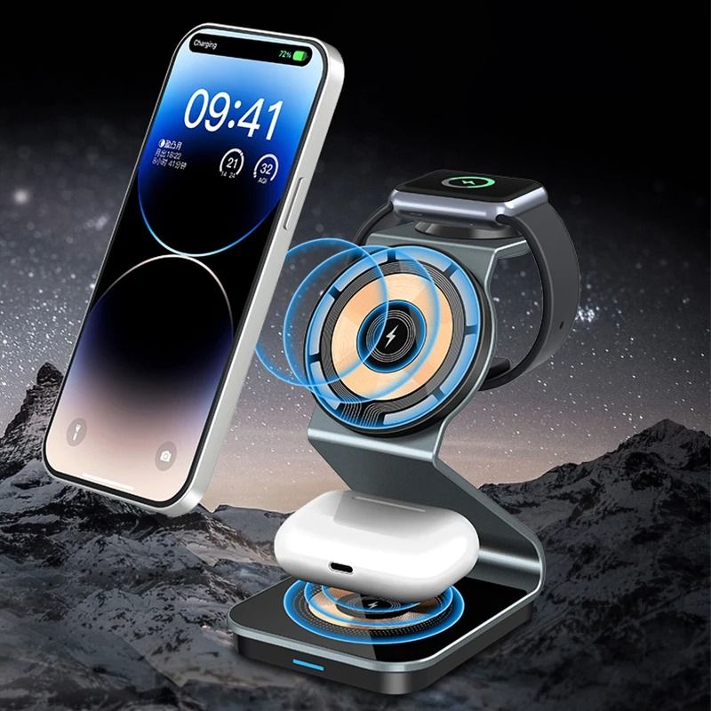 3-in-1 Magnetic Wireless Charging Station – Dual 15W High-Speed Power