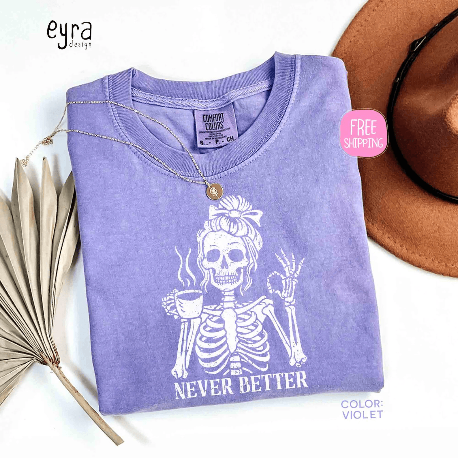 Never Better Skeleton Coffee Shirt | Sarcastic Halloween Tee