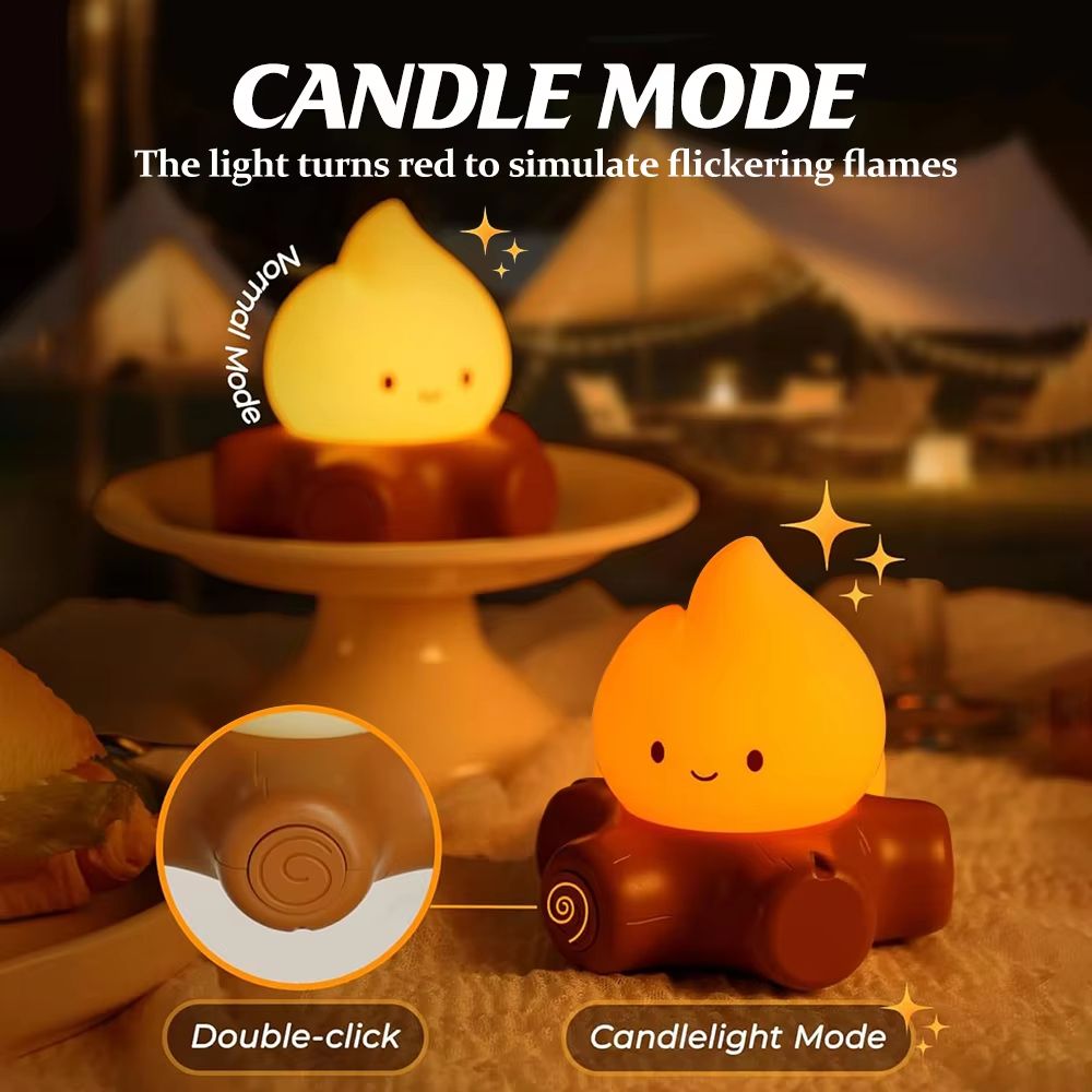 Cozy Campfire Silicone Night Light with Stepless Dimming and Rechargeable Glow