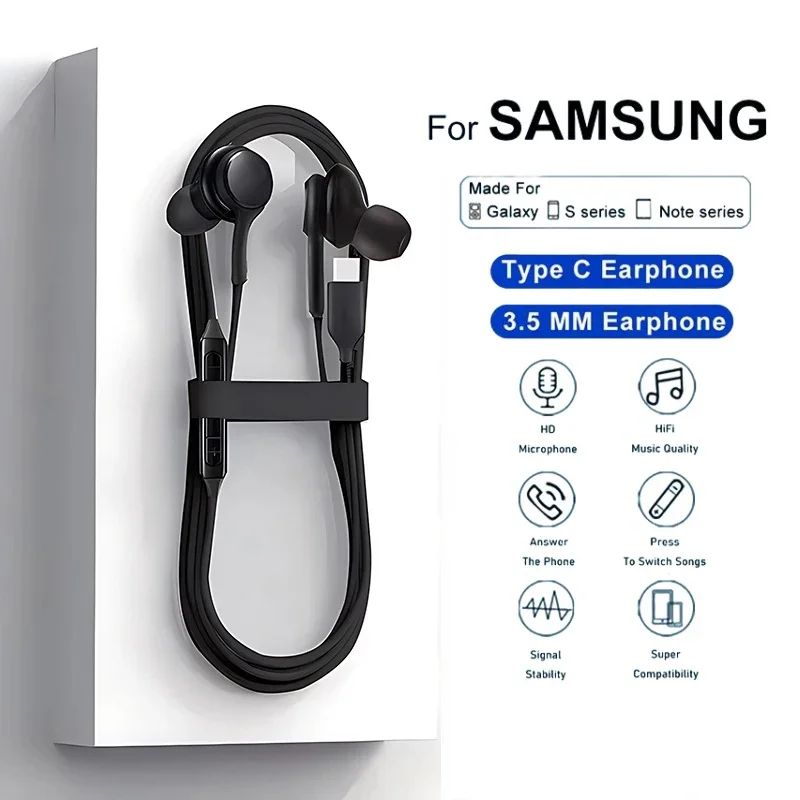 USB-C Wired Earphones for Samsung Galaxy – Hi-Fi Sound, Built-In Mic & Comfort Fit