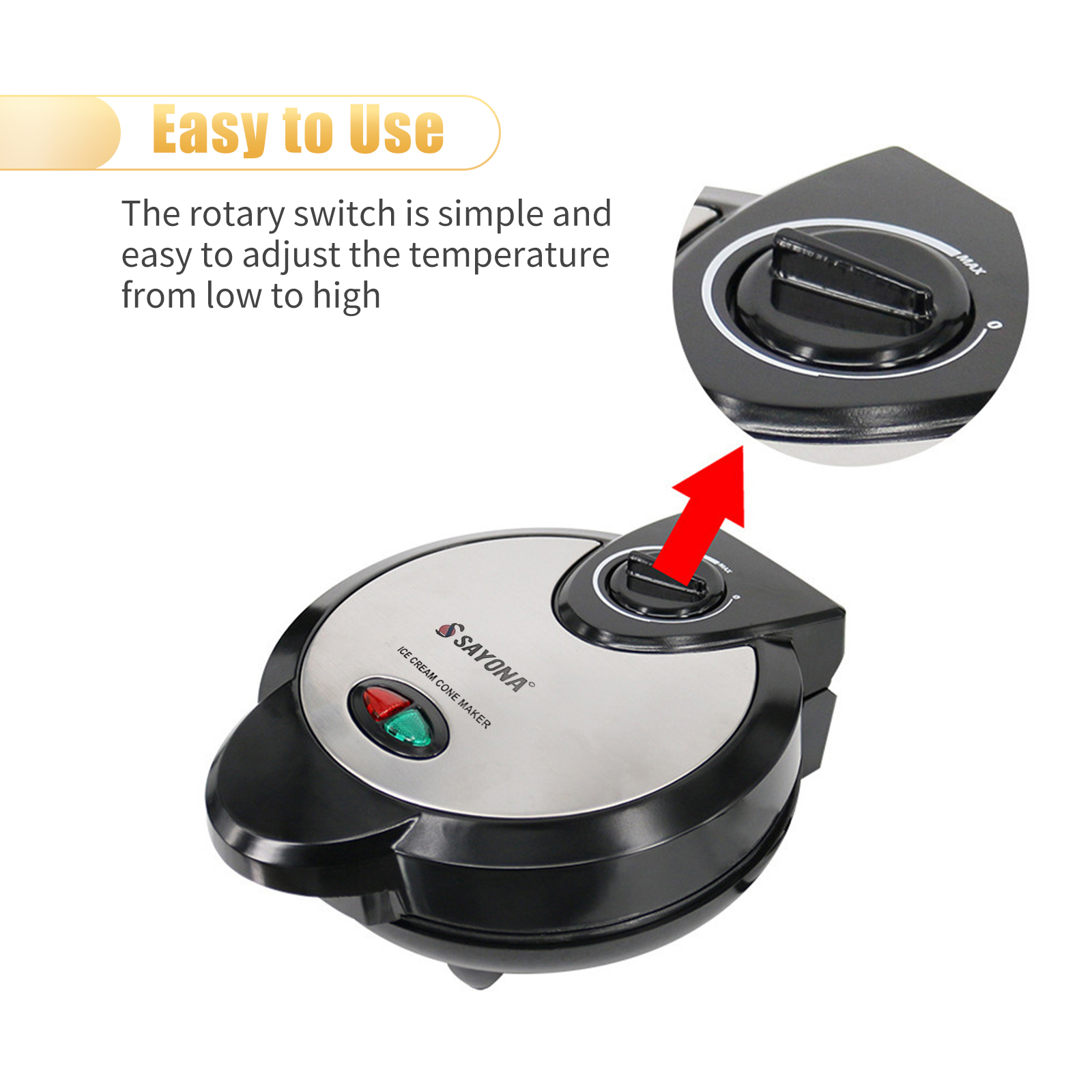 Premium Electric Ice Cream Cone Waffle Bowl Maker Nonstick Dessert Iron
