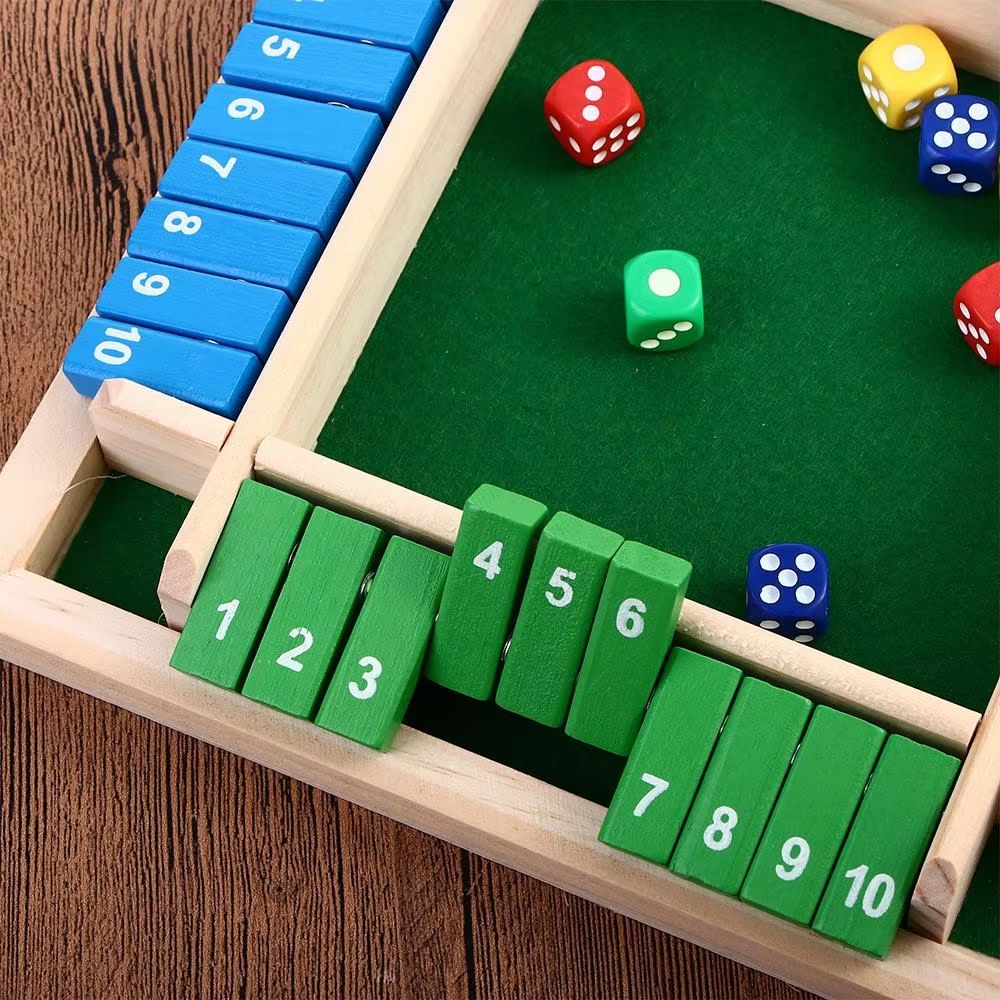 4 player board game shut the box game Wooden Arithmetic Dice Flip-Tile Set