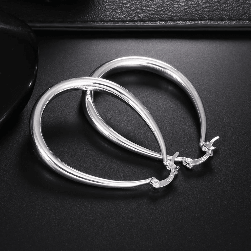 925 Sterling Silver Hoop Earrings – 41mm Smooth Circle Statement Hoops for Women