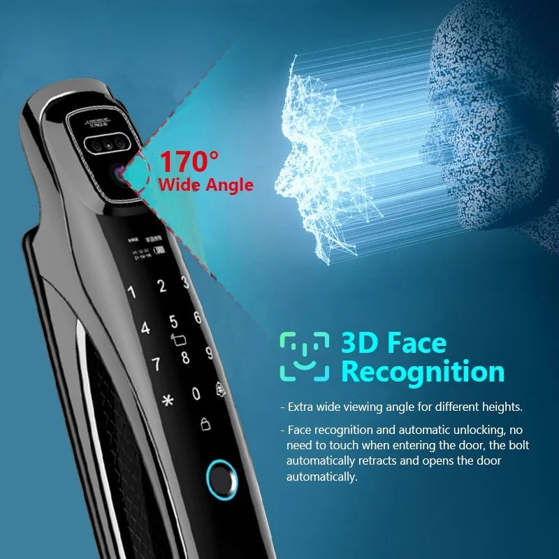 WiFi Tuya App Face Recognition Smart Door Lock With Camera Video Call Voice Intercom Digital Door Lock