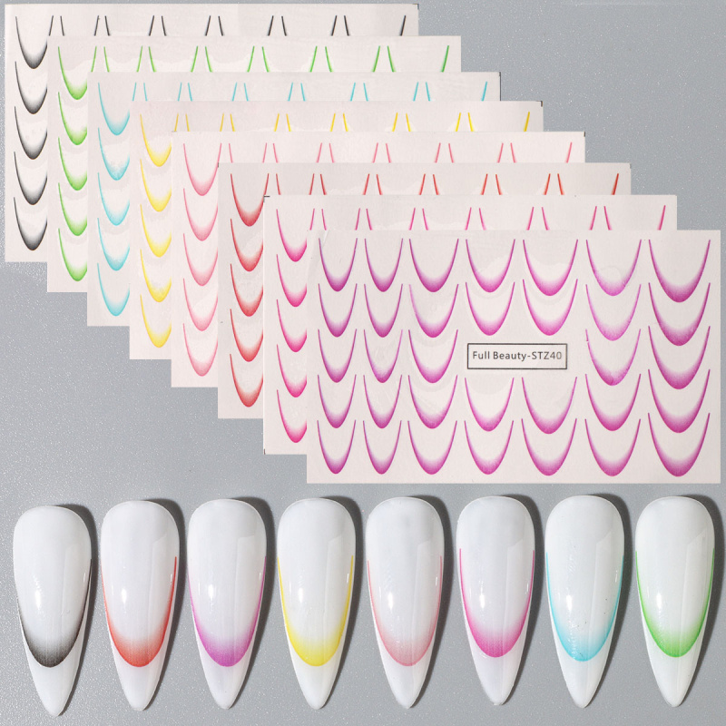 Gradient French Nail Art Stickers for Ombre Manicure Ink Blooming Wave Line Water Transfer Decals Decorations