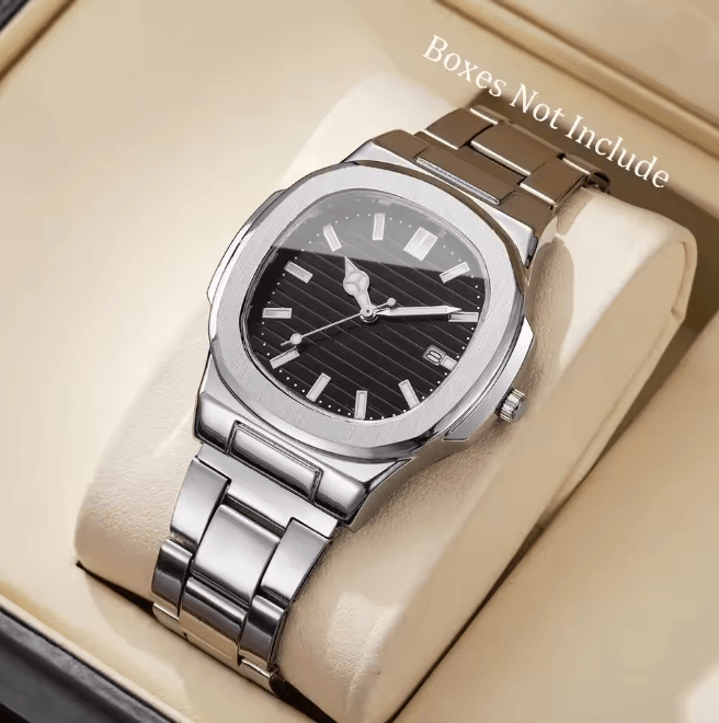 Luxury Square Dial Mens Quartz Watch Stainless Steel Business Style