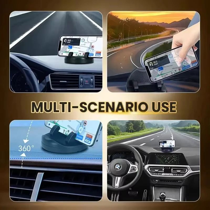 360-Degree Rotation Car Dashboard Phone Mount with Head-Up Display and Luminous Number Plate