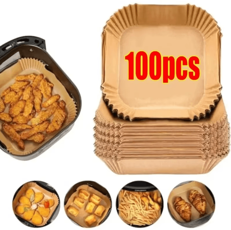 Air Fryer Disposable Liners | Non-Stick Parchment Paper for Baking, Roasting & Microwave (50/100 Pcs)