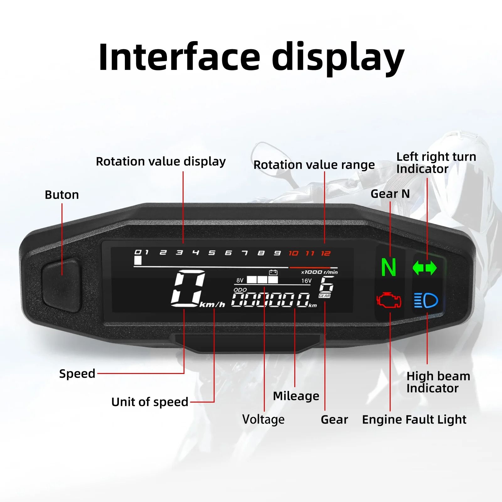 Universal Digital Motorcycle Speedometer | Waterproof Dashboard Instrument with Tachometer & Oil Gauge