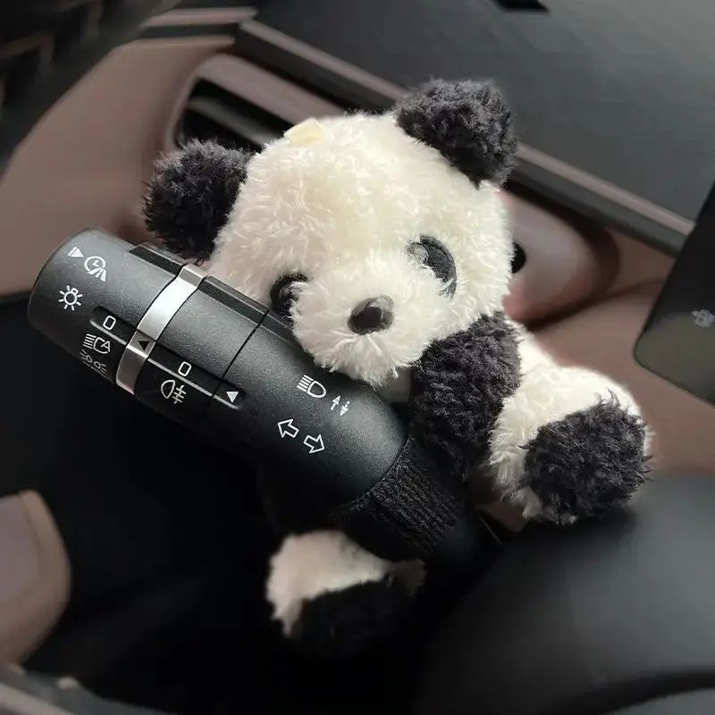 Panda Bowknot Car Wiper Switch Cover – Cute Car Interior Accessory Plush Decor
