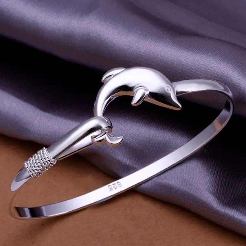 925 Sterling Silver Dolphin Bracelet Bangle, Fashionable Jewelry for Women, Perfect Wedding or Gift, Enhanc