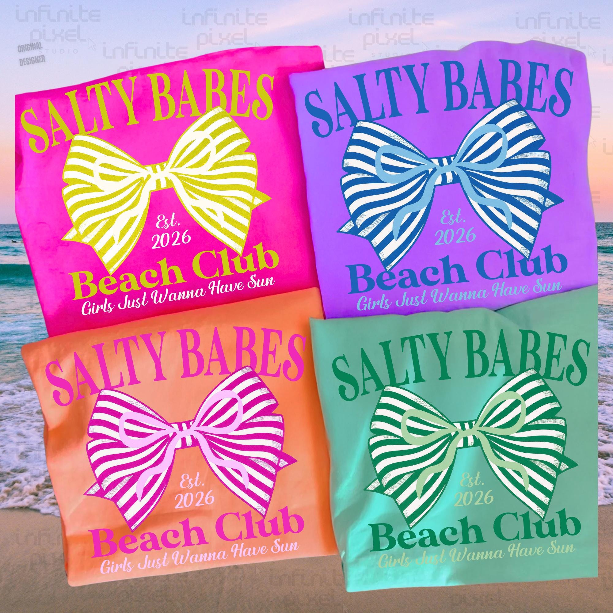 Salty Babes Beach Club Shirt Bow Graphic Summer Beach Vacation Tee