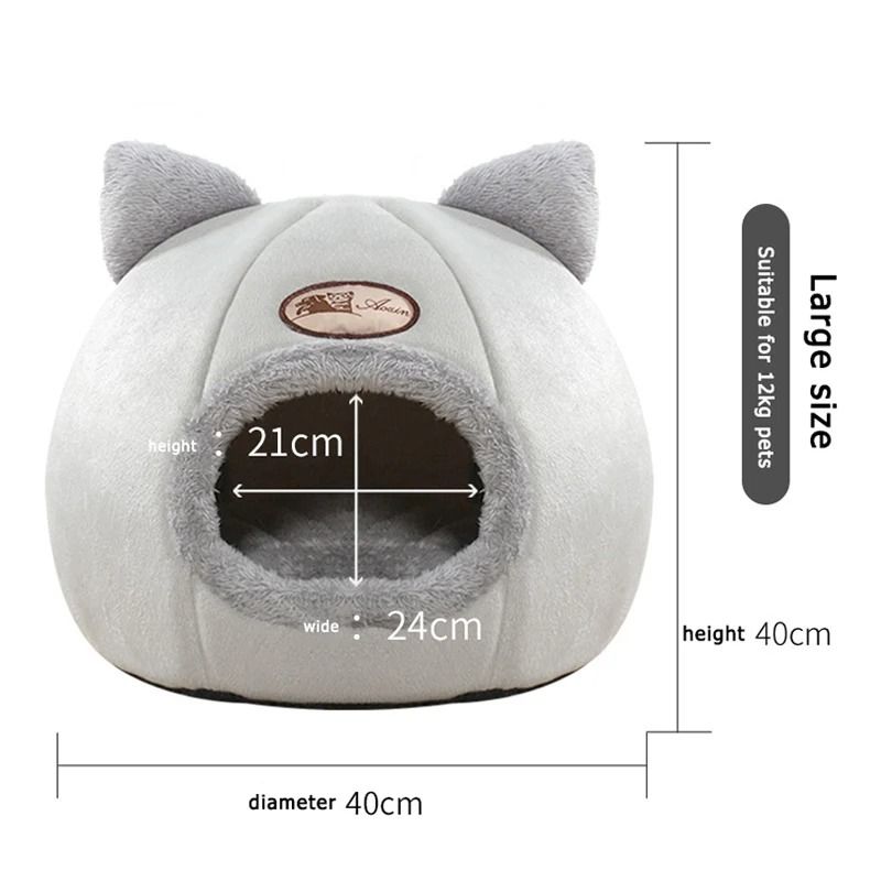 Warm Winter Cat Cave Bed with Removable Cushion