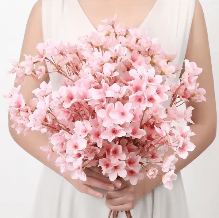2Pcs Artificial Cherry Blossom Branches – Faux Flower Bouquet Decor for Spring, Wedding, Bedroom & Garden Centerpieces