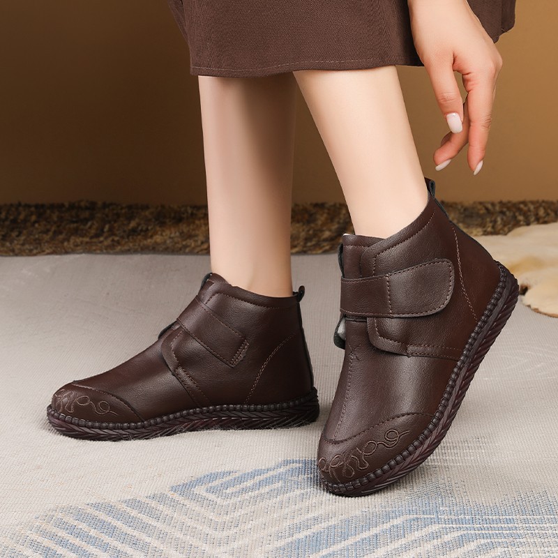 Womens Waterproof Snow Boot New Winter Faux Fur Leather Ankle Boots Hook Loop Embroidered Furry Shoes Cheap Booties