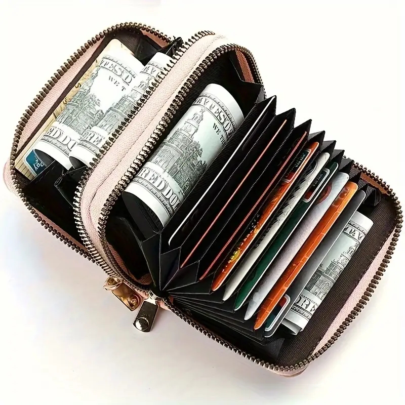 Compact Double Zipper Wallet for Women Card Holder with Coin Compartment
