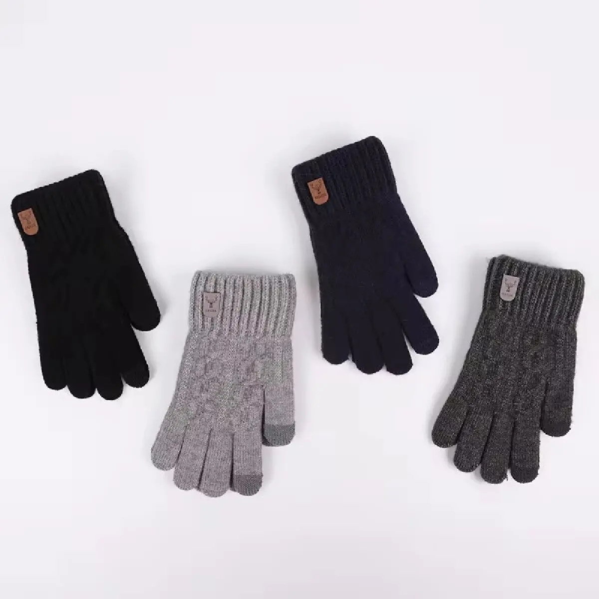 Mens Touchscreen Winter Gloves – Thickened Wool Knitted Cold-Proof Plus Velvet Gloves