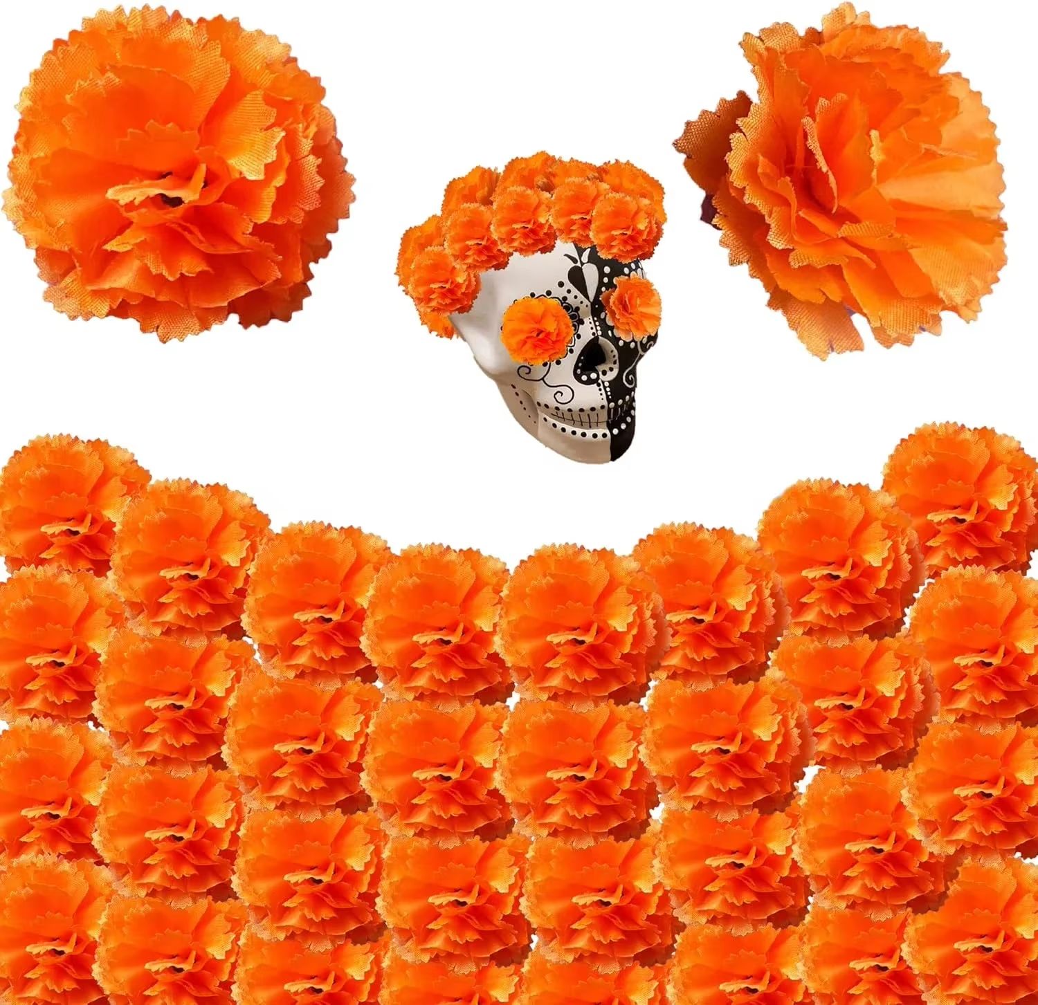 Artificial Marigold Flower Set Dia de los Muertos Diwali Festival Home Decor 30pcs