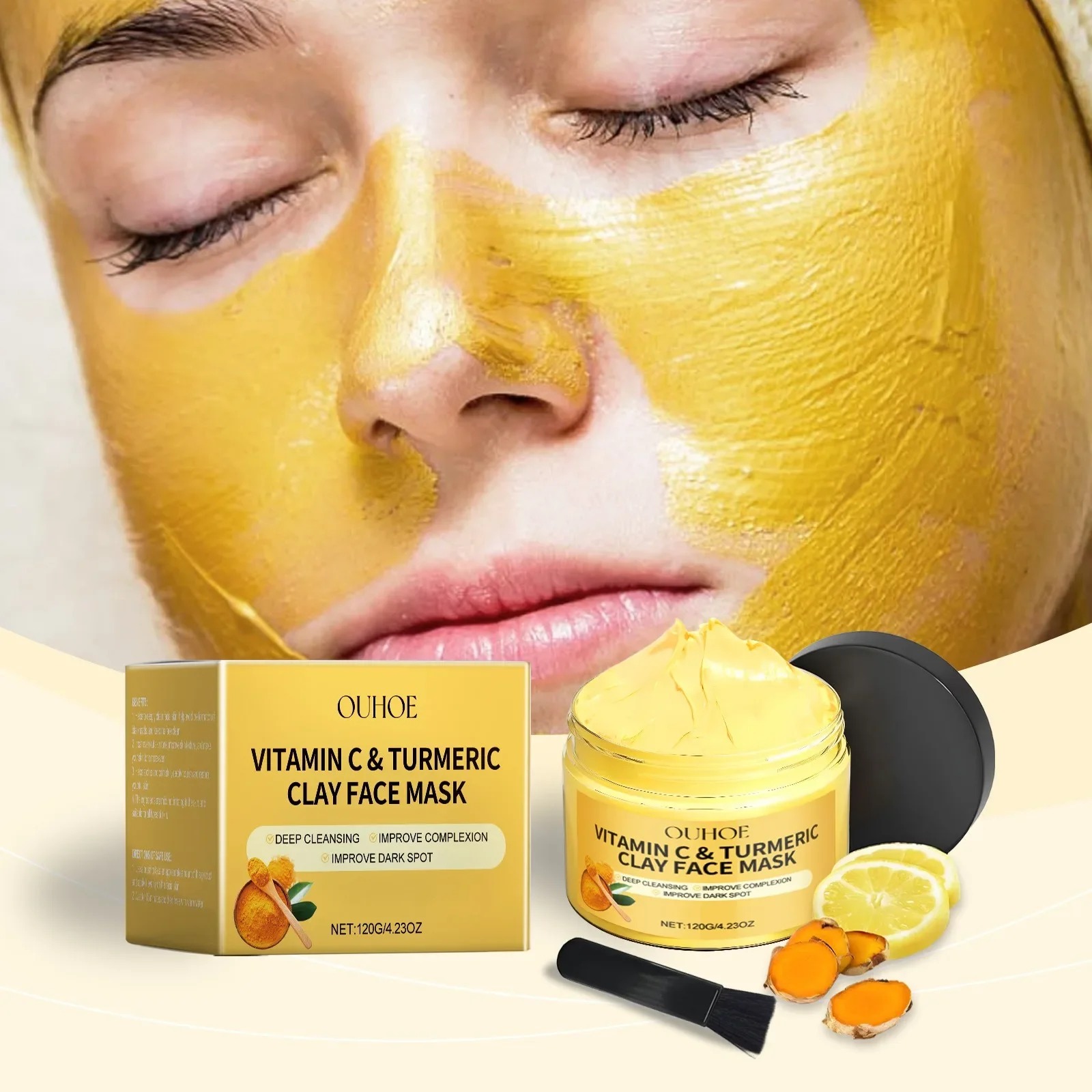 Vitamin C, Clay Mask, Turmeric Mud, Deep Hydration, Brighten, Shrinking Pores, Moisturizer, Lightening, Reduce Dullness