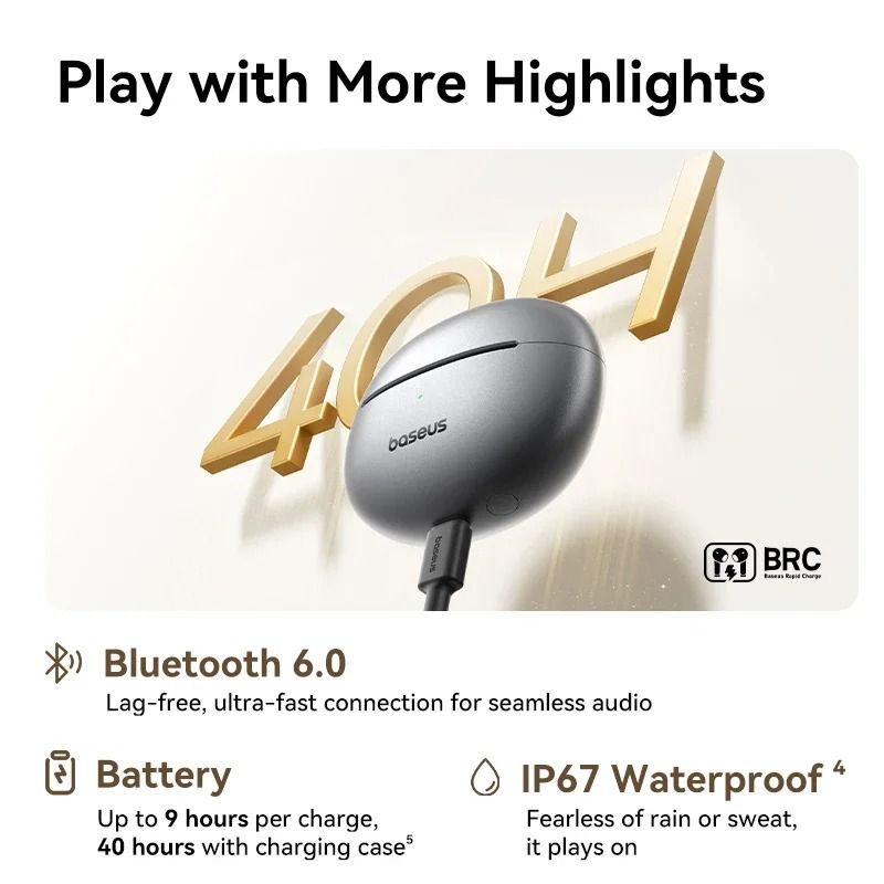 Baseus MC1 Pro Wireless Ear Clip Earphones | Bluetooth 6.0 Hi-Res Open-Ear Buds with 4-Mic ENC