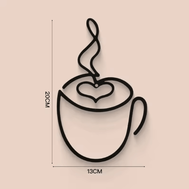 Minimalist Black Metal Coffee Cup Wall Art – Modern Kitchen & Cafe Decor