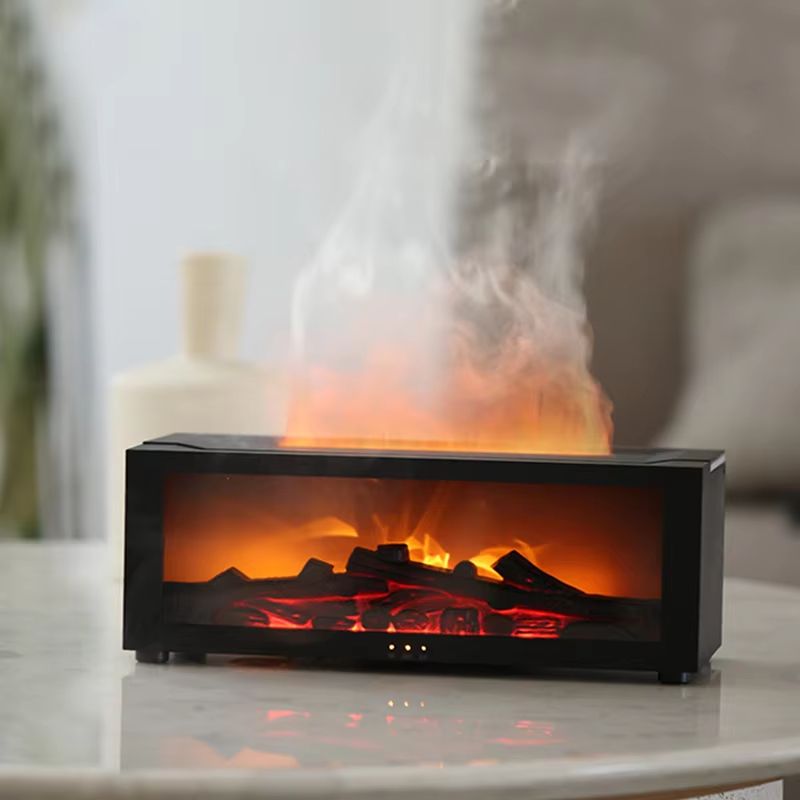 Creative Fireplace-Style Air Humidifier and Aroma Diffuser With LED Light and Remote Control