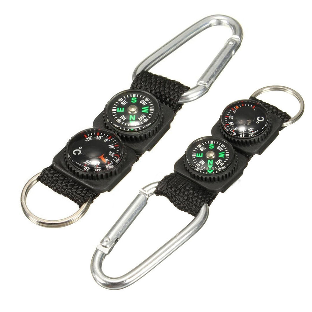 Camping Carabiner Keychain with Compass Thermometer Mini Clip