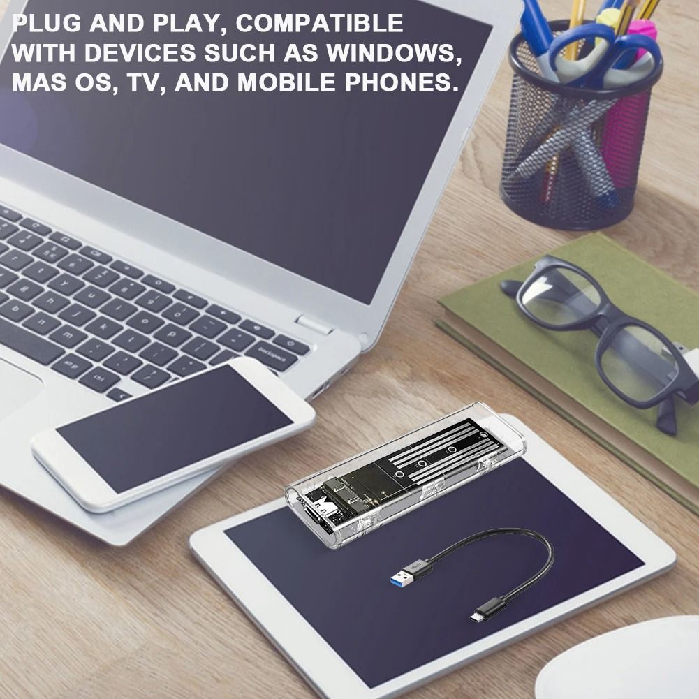 M2 SATA External SSD Enclosure USB C 10Gbps Transparent Hard Drive Case