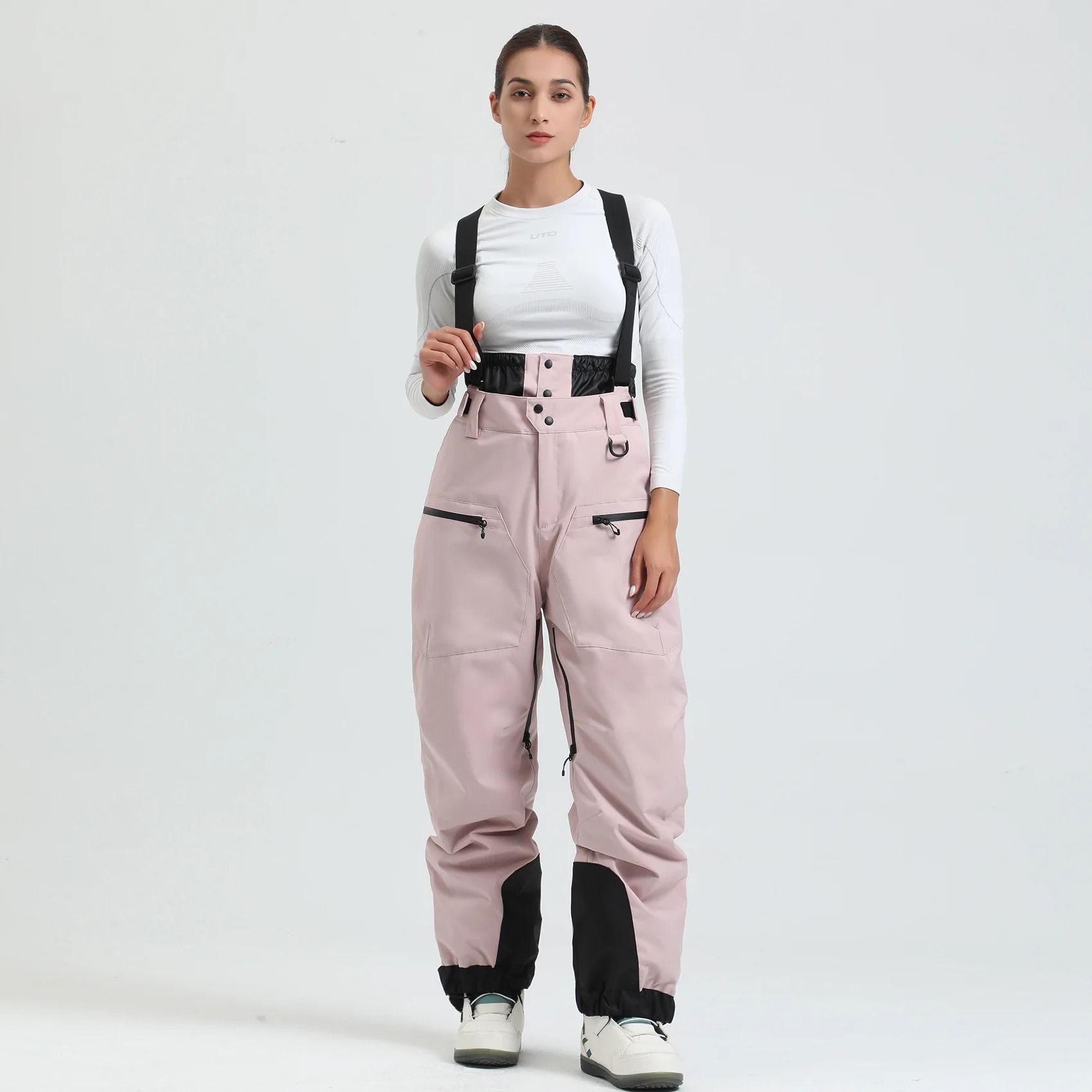 Womens Waterproof Insulated Ski Pants With Suspenders Warm Winter Snowboard Overalls