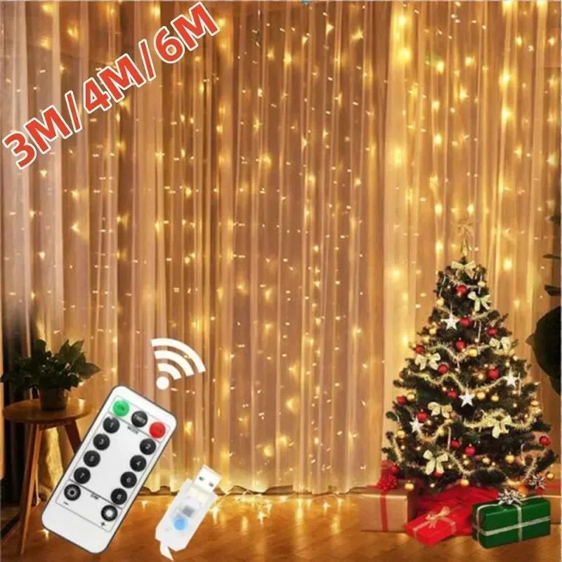 USB Powered LED Curtain Fairy Lights Garland 6x3 m or 3x3 m with Remote for Holiday and Decor