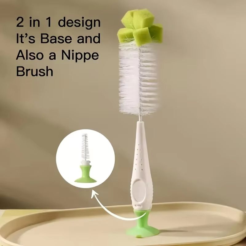 2-in-1 Milk Bottle Cleaning Brush with Nipple Brush & Suction Cup